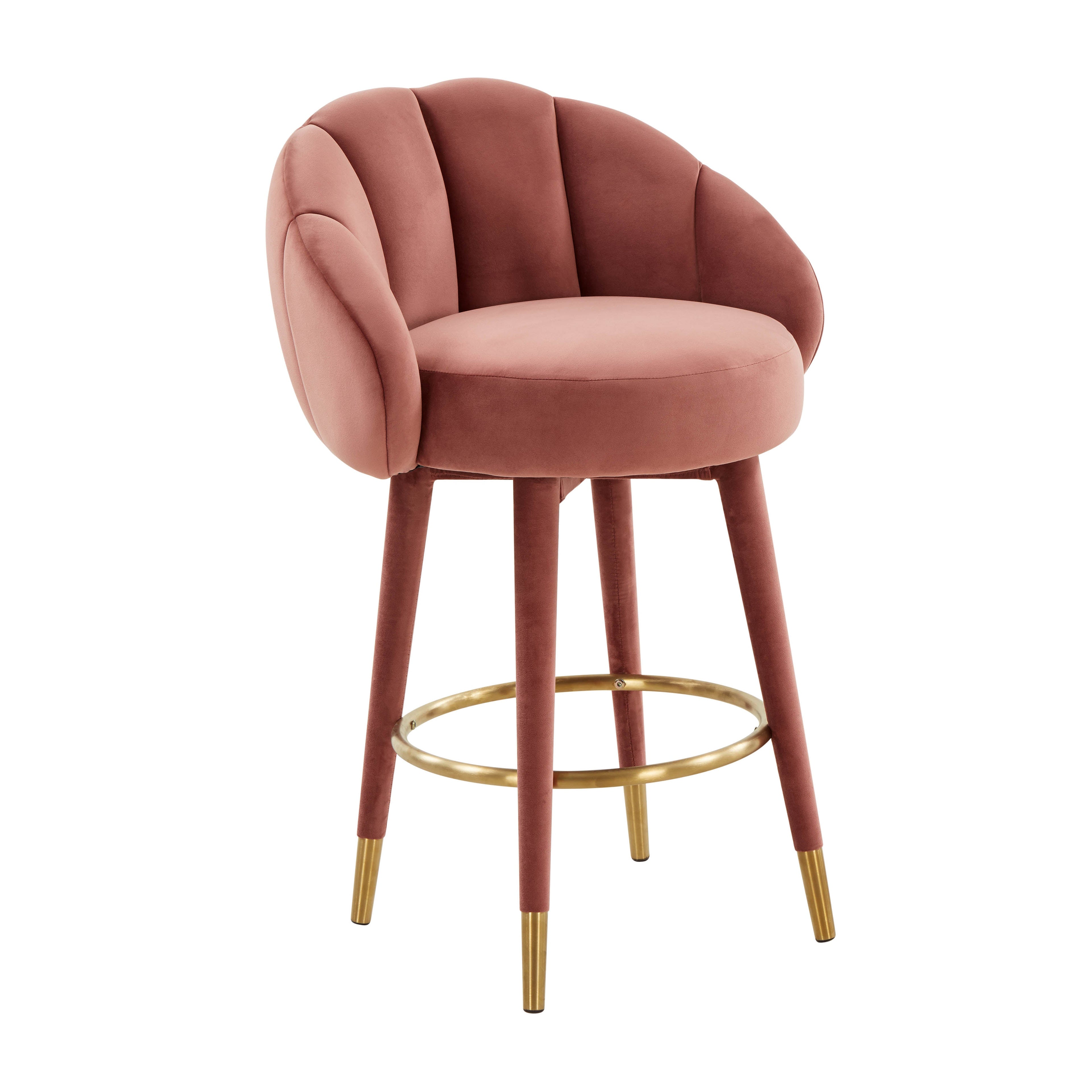 Myla Performance Velvet Swivel Stool in Salmon / Counter Height