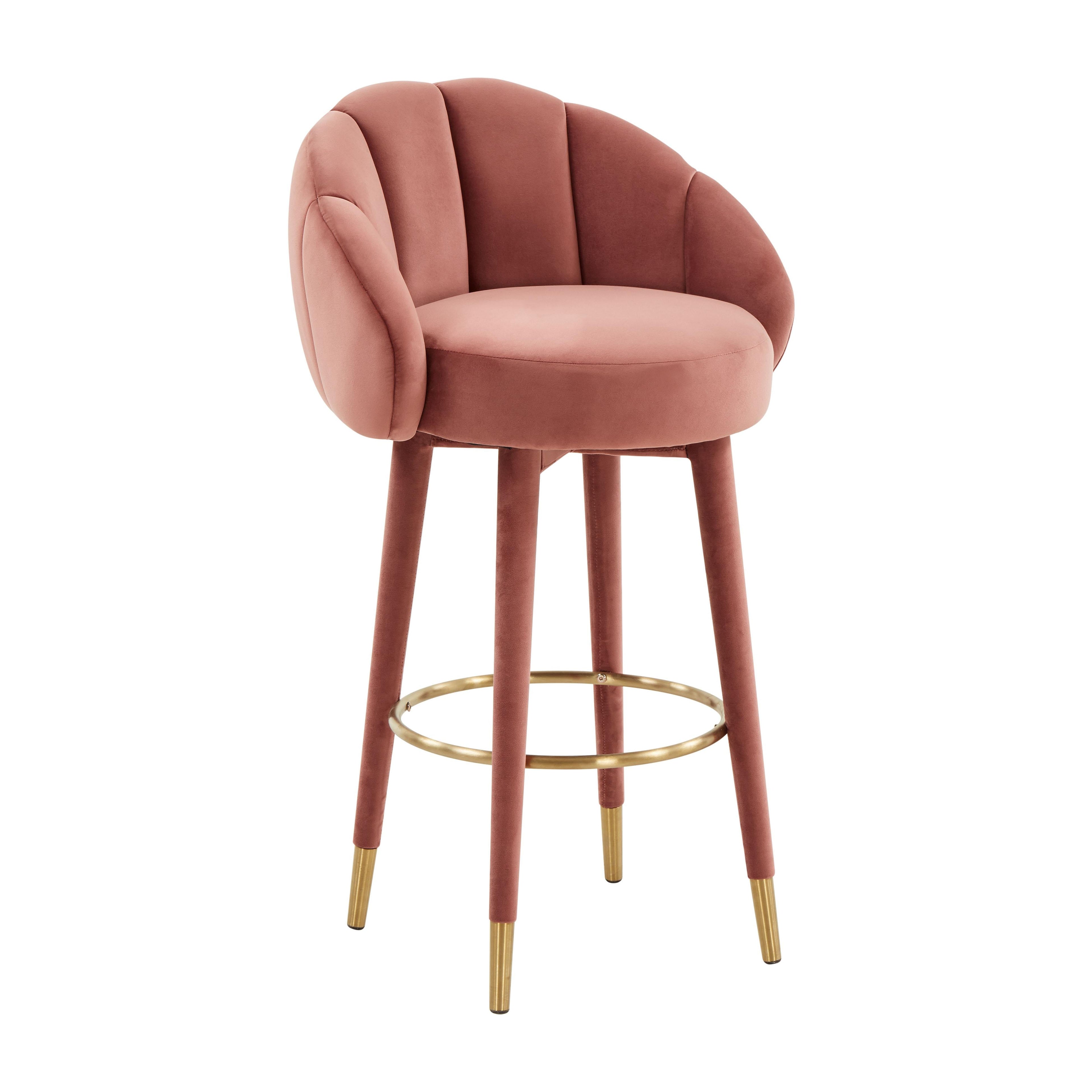 Myla Performance Velvet Swivel Stool in Salmon / Bar Height