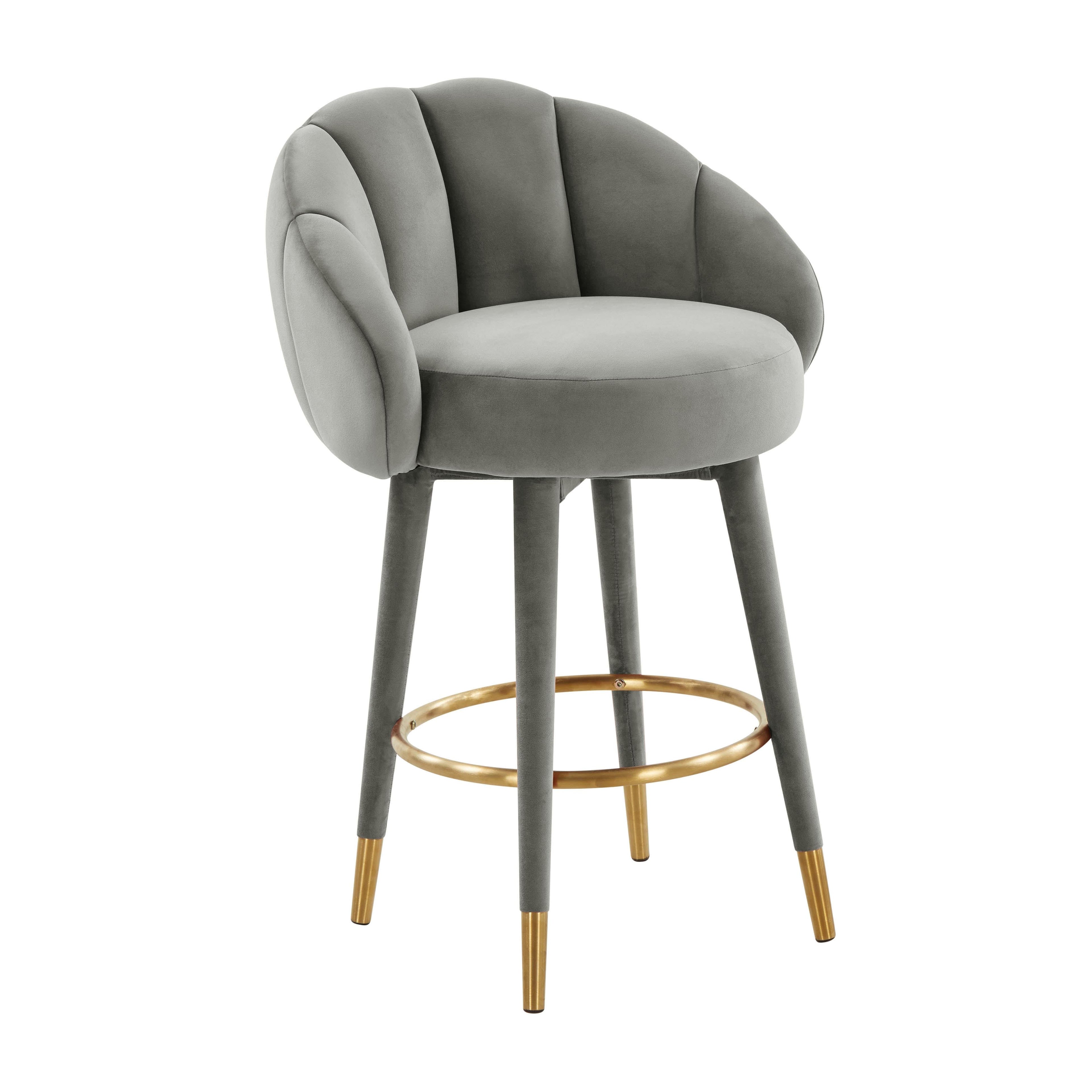 Myla Performance Velvet Swivel Stool in Light Grey / Counter Height