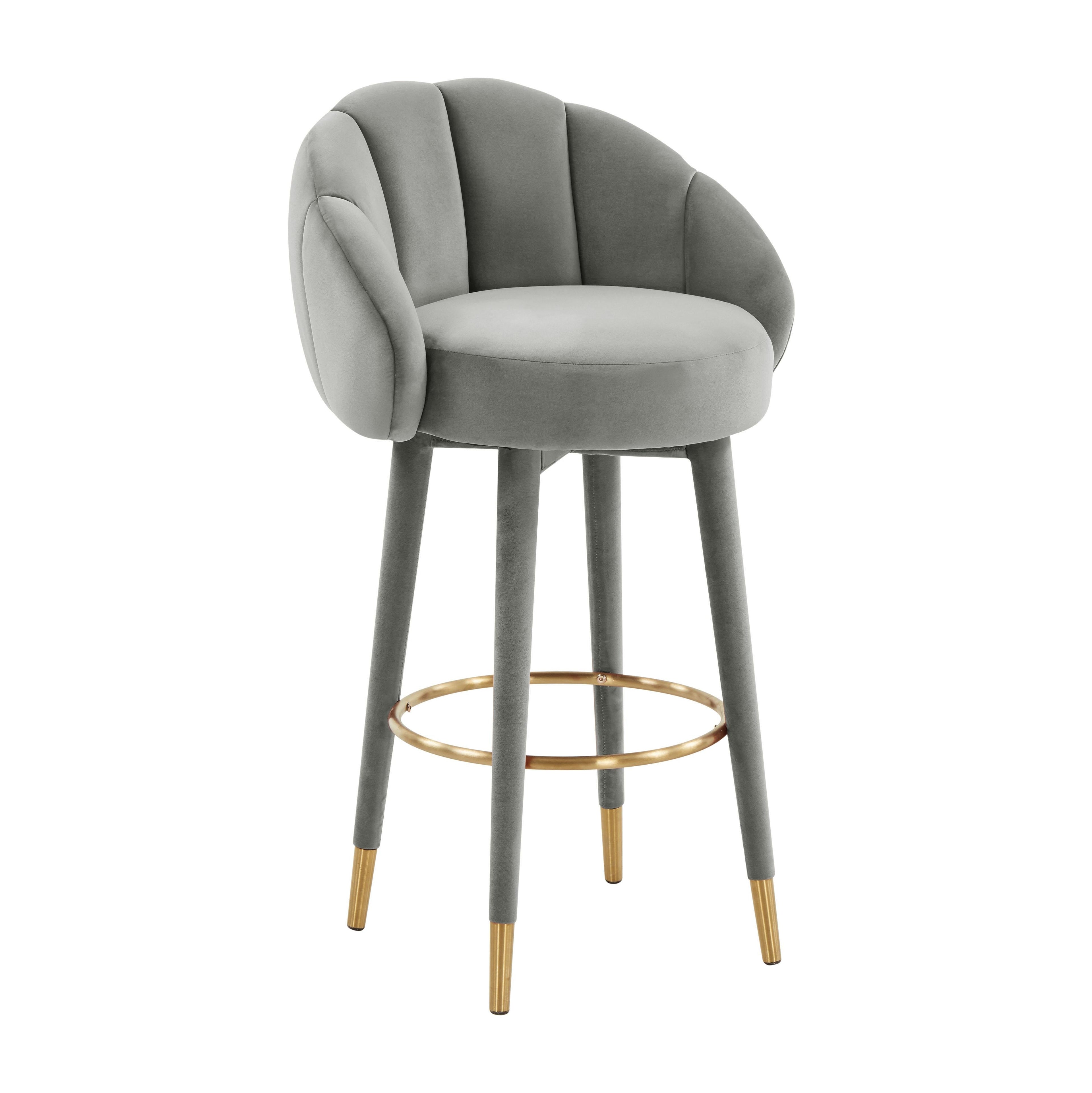 Myla Performance Velvet Swivel Stool in Light Grey / Bar Height