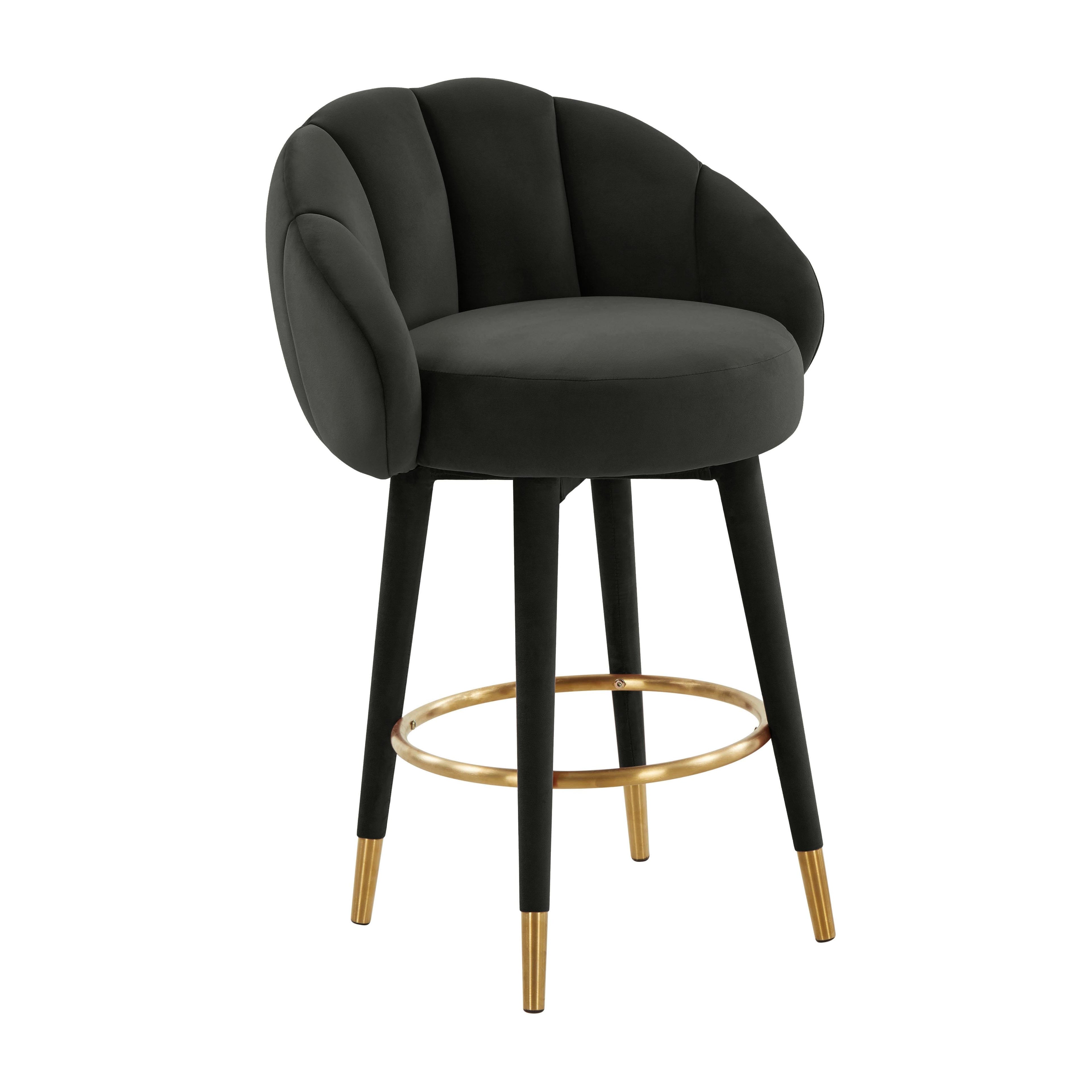 Myla Performance Velvet Swivel Stool in Black / Counter Height