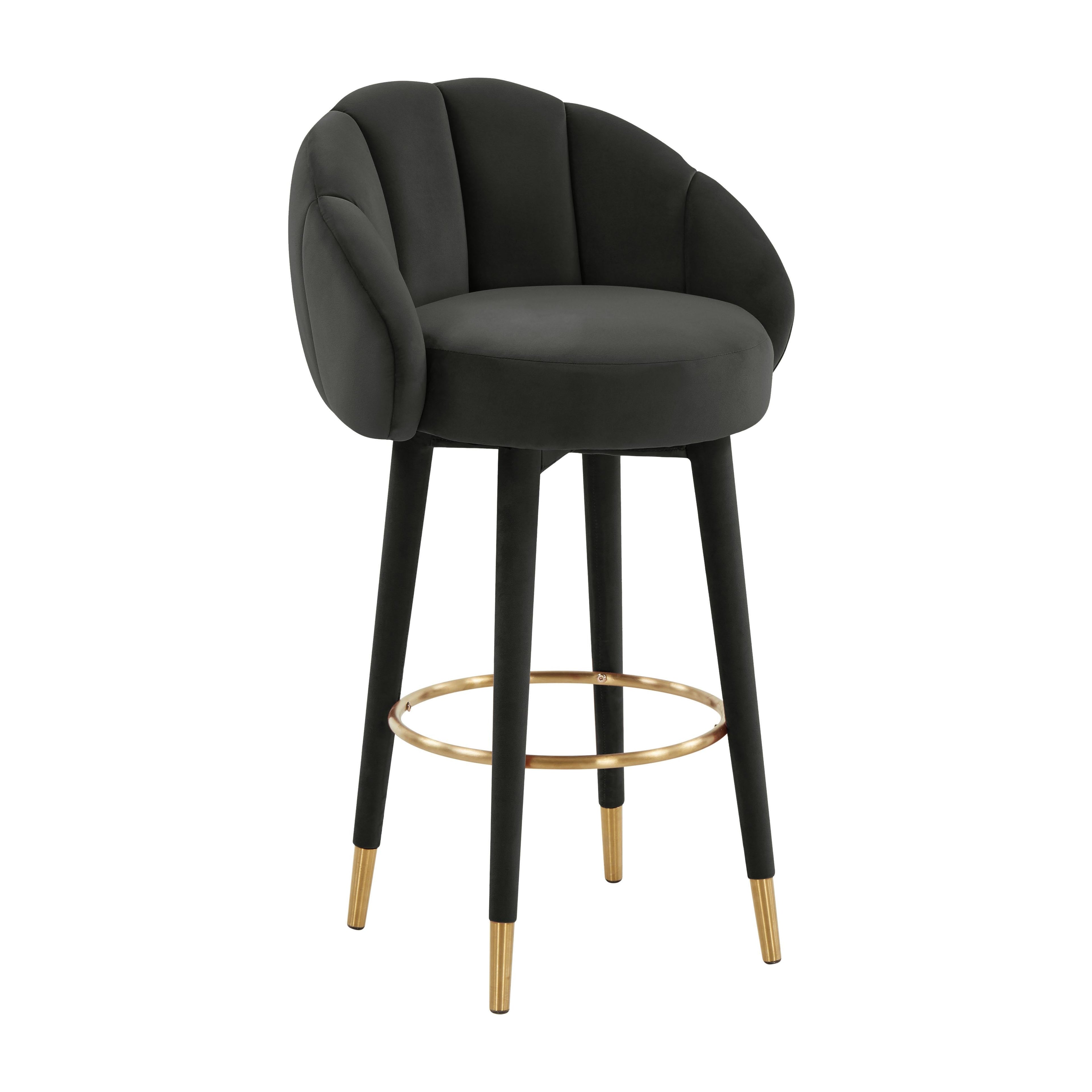 Myla Performance Velvet Swivel Stool in Black / Bar Height