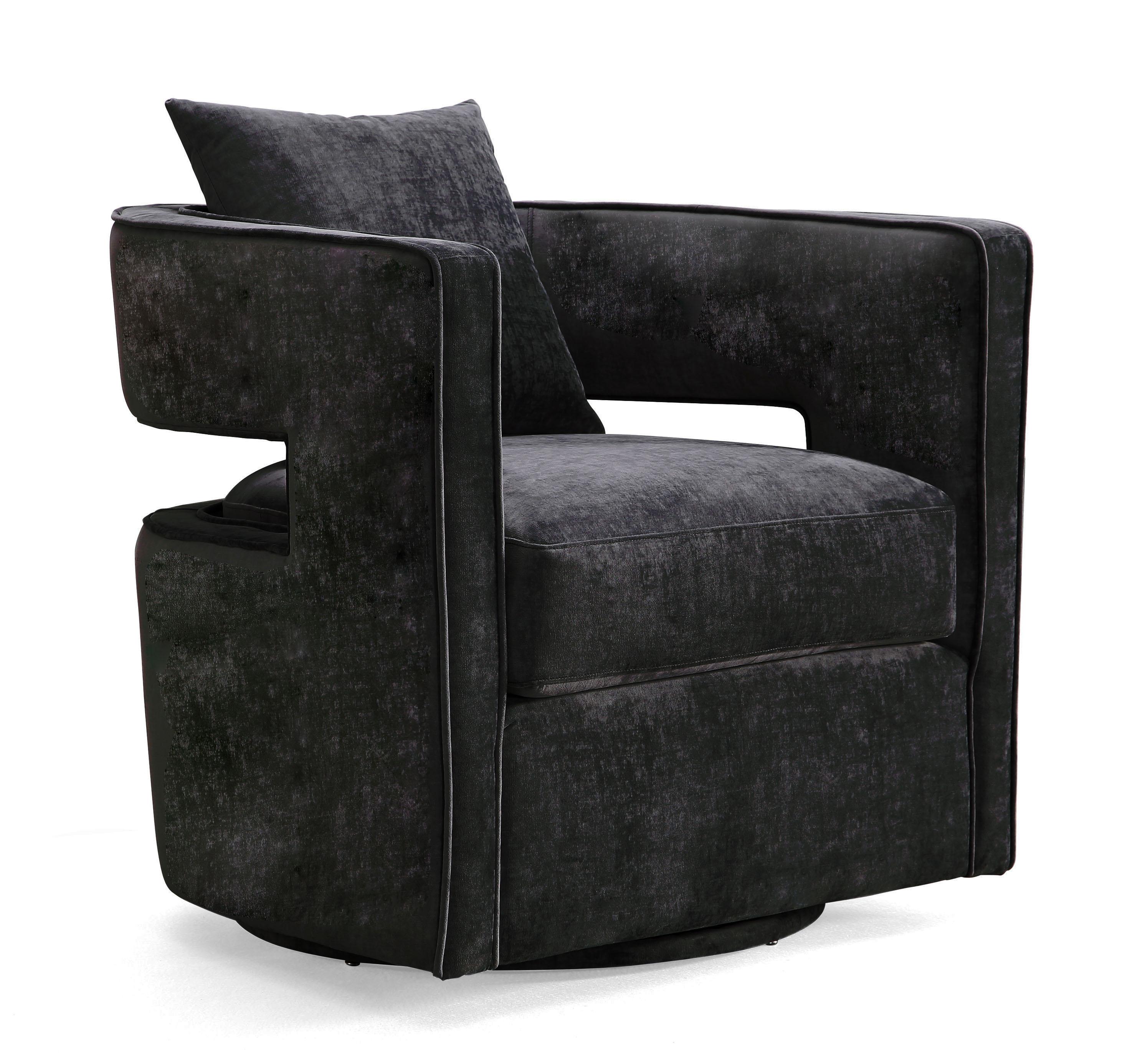 Kennedy Performance Velvet Swivel Accent Chair in Black