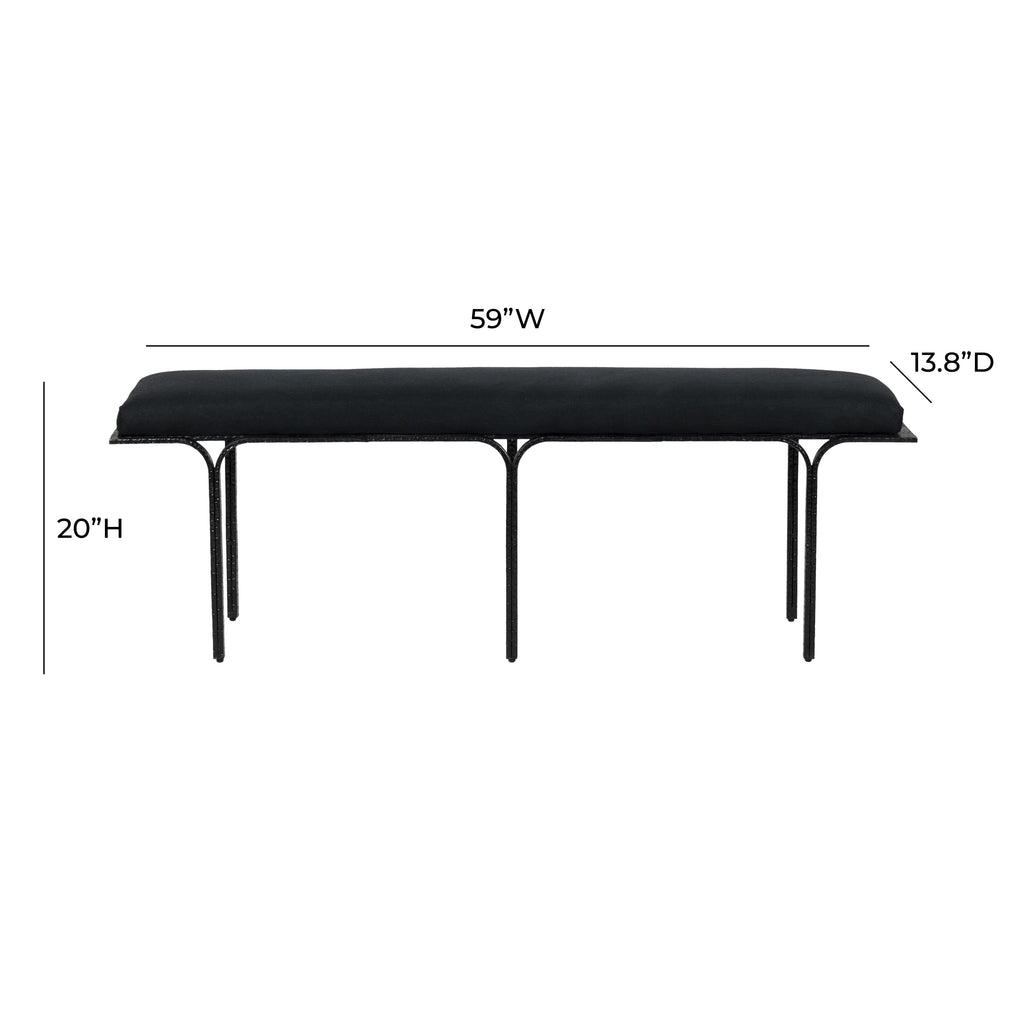 Bryn 59" Black Linen Bench - Black