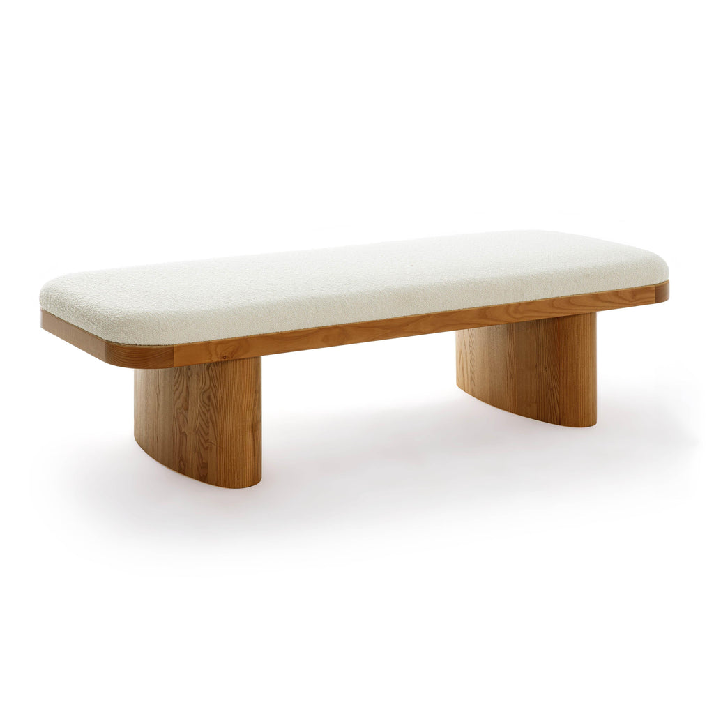 Ollie 56.5" White Performance Boucle Large Bench - White