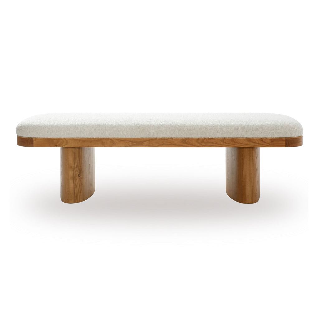 Ollie 56.5" White Performance Boucle Large Bench - White