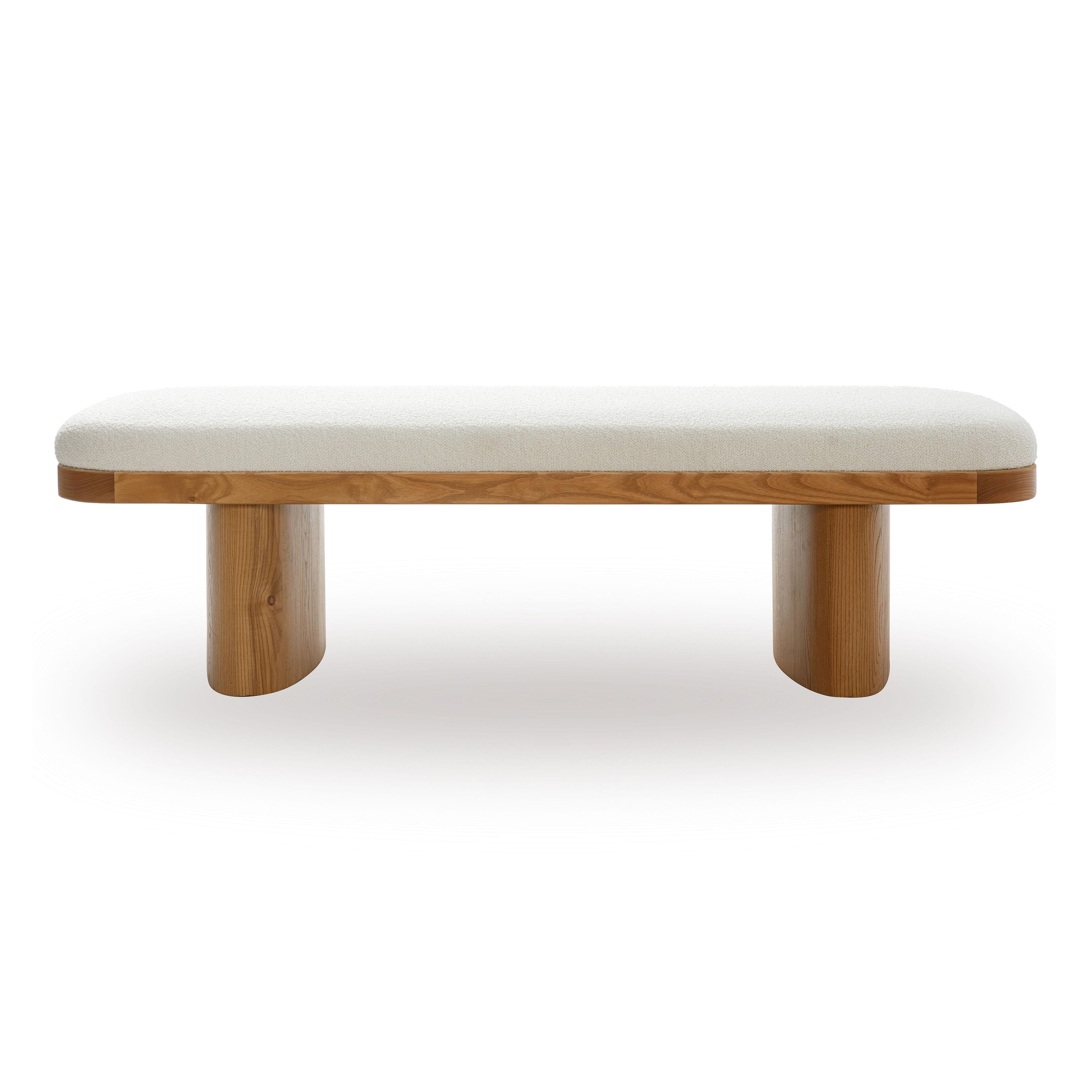 Ollie 56.5" White Performance Boucle Large Bench - White