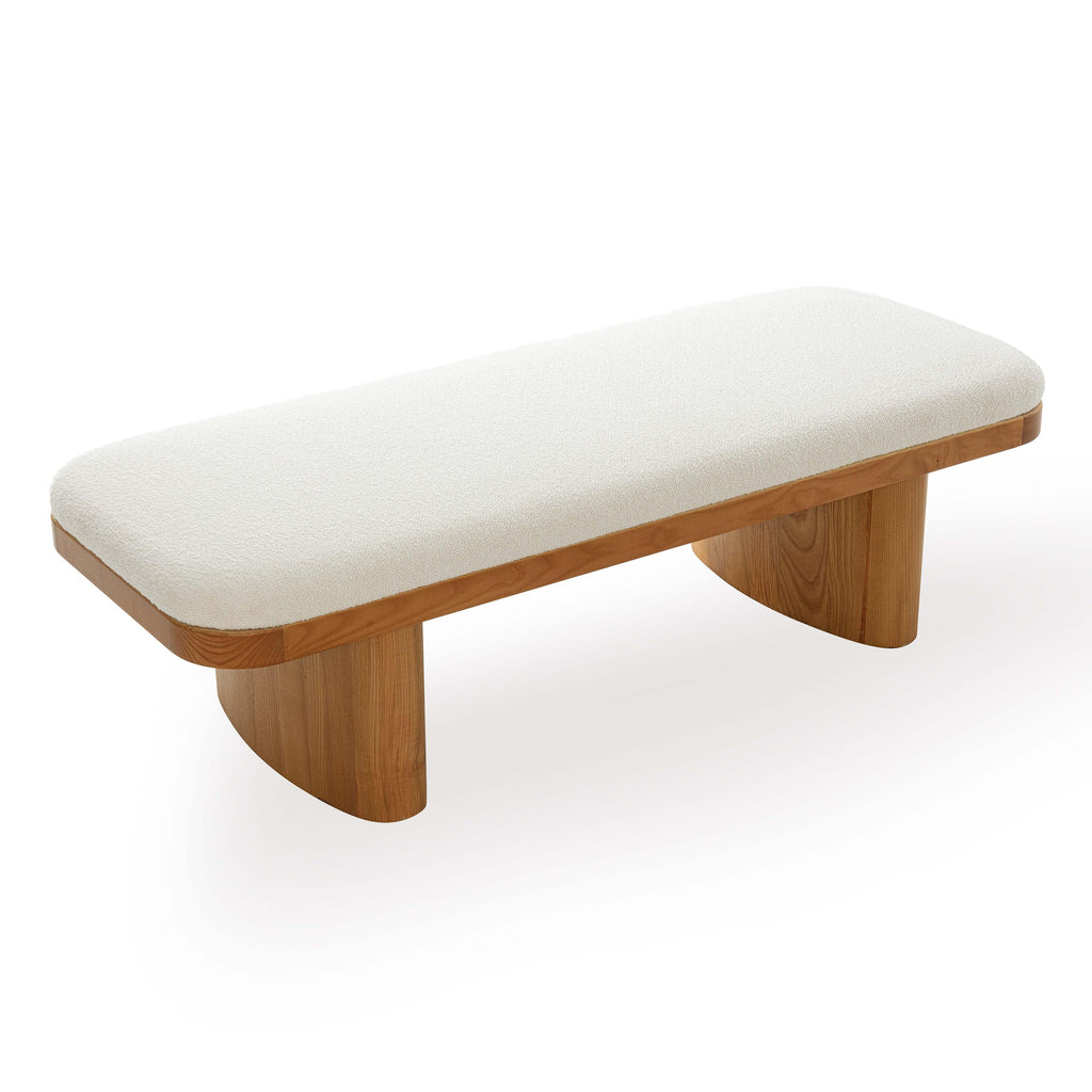 Ollie 56.5" White Performance Boucle Large Bench - White