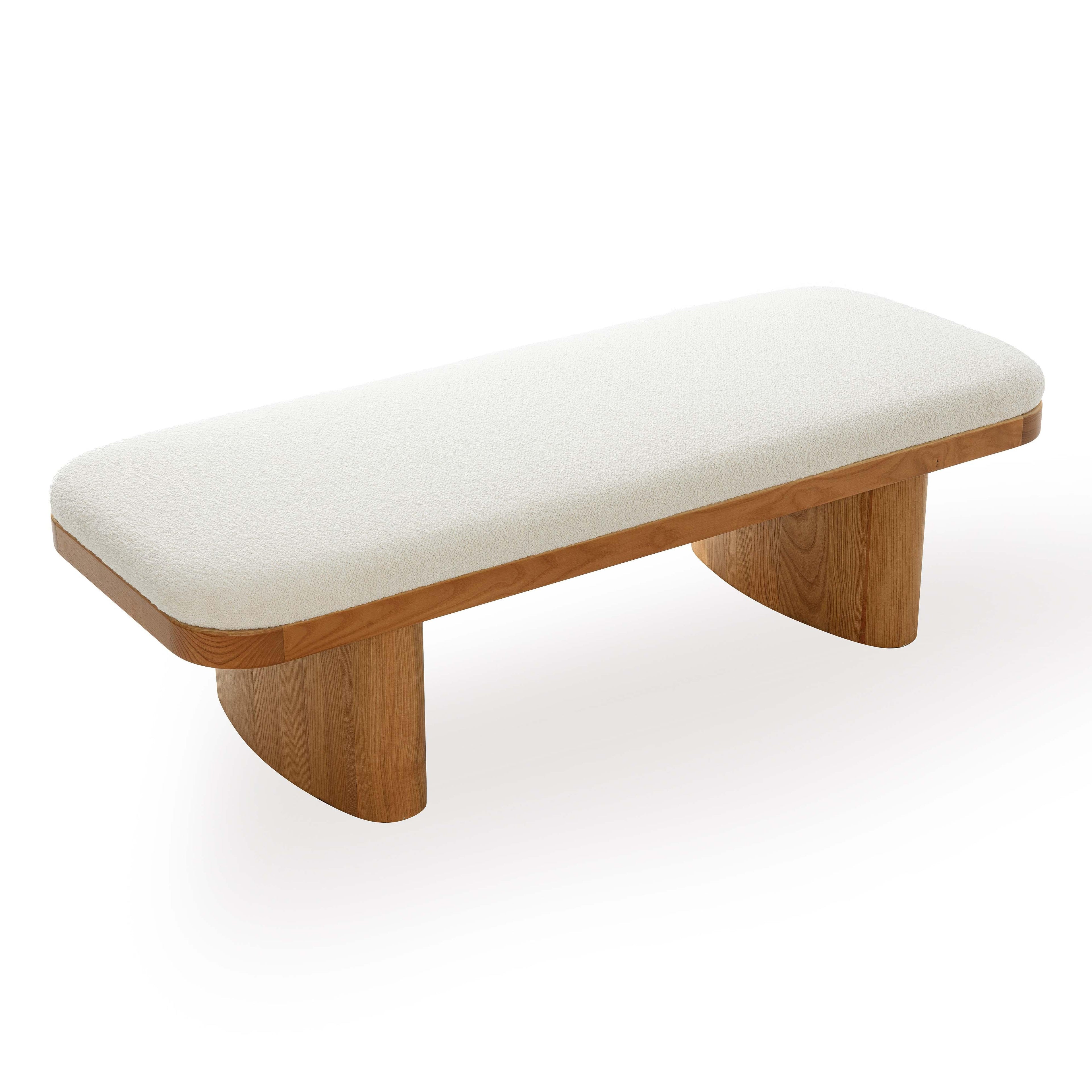 Ollie 56.5" White Performance Boucle Large Bench - White