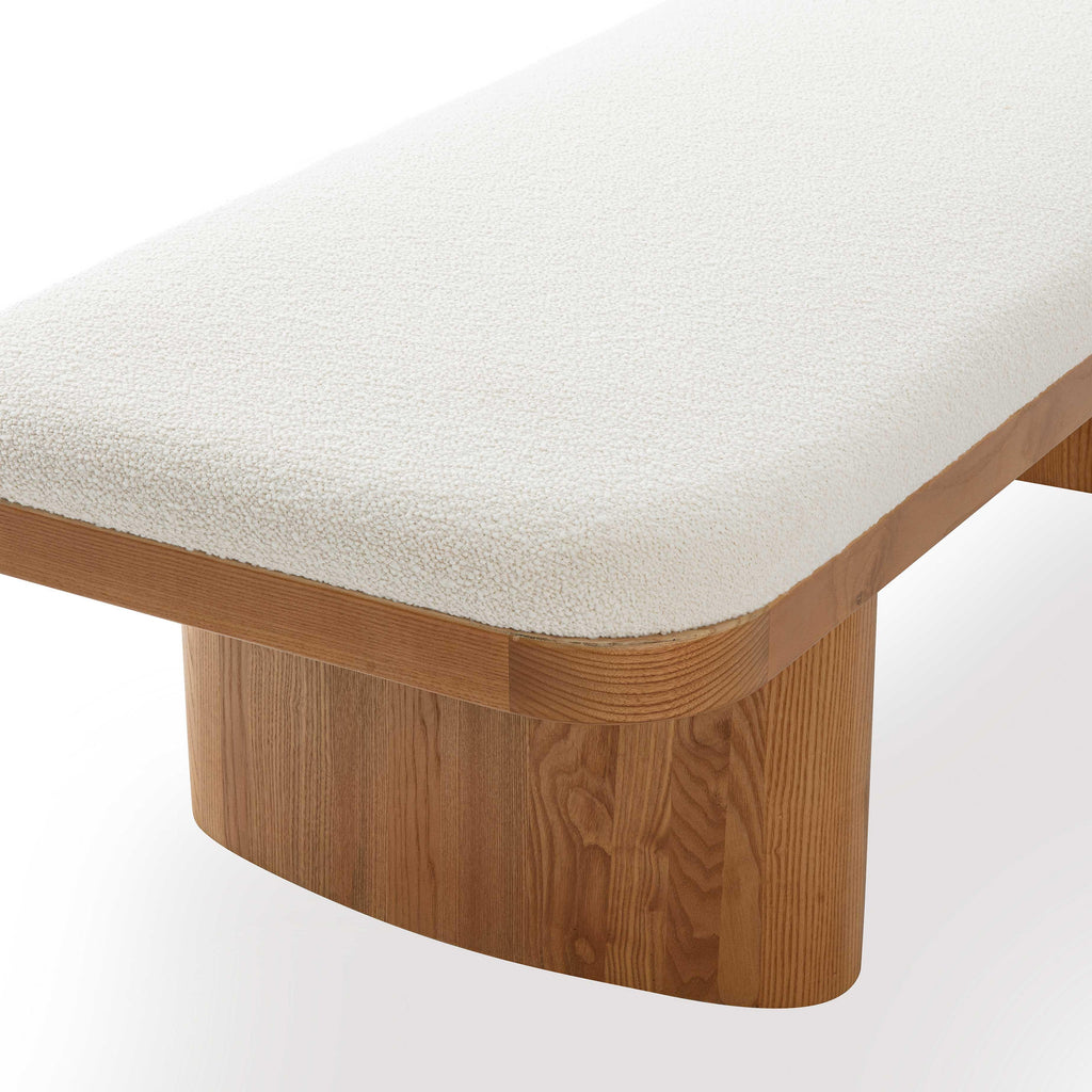Ollie 56.5" White Performance Boucle Large Bench - White