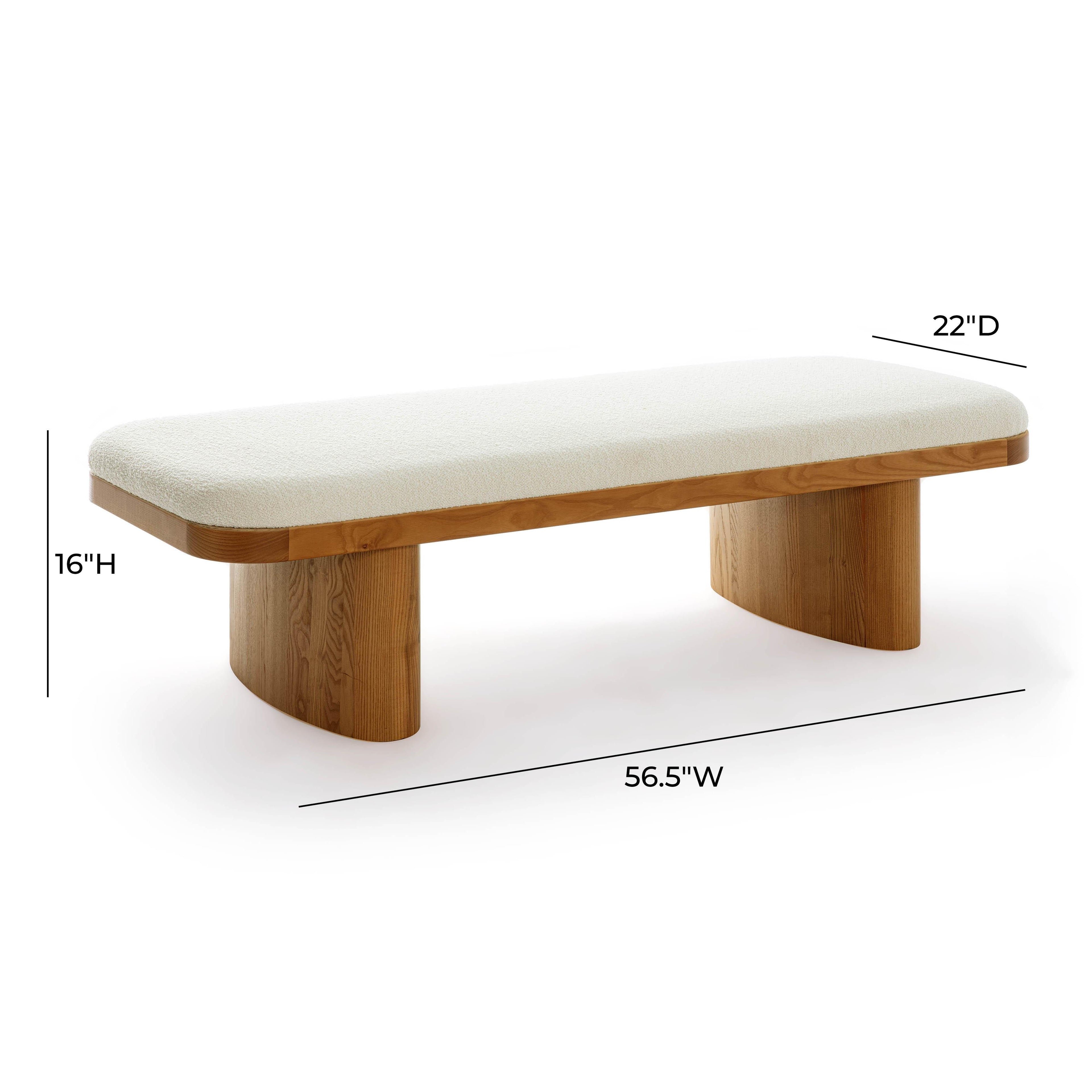 Ollie 56.5" White Performance Boucle Large Bench - White