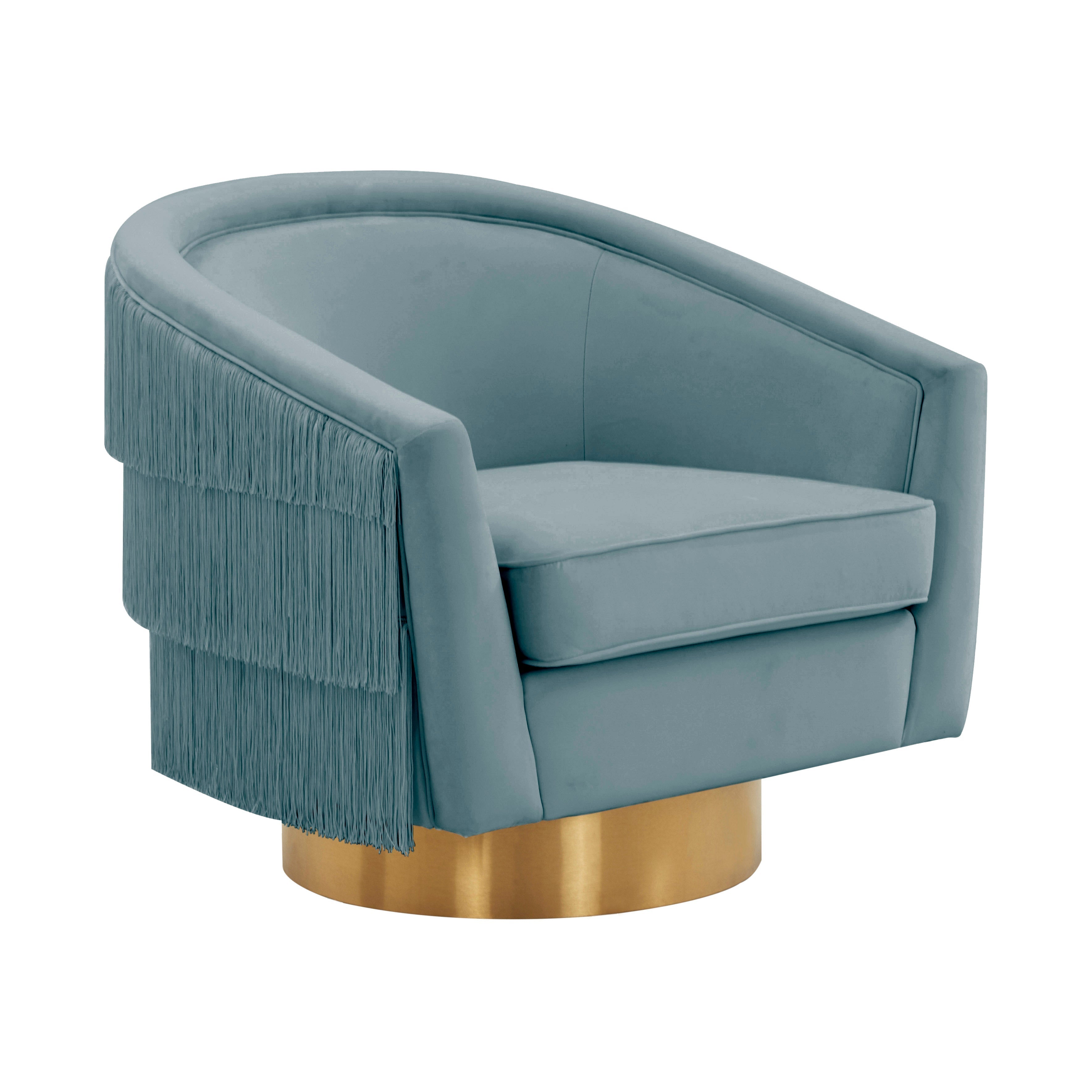Flapper Velvet Swivel Chair in Bluestone