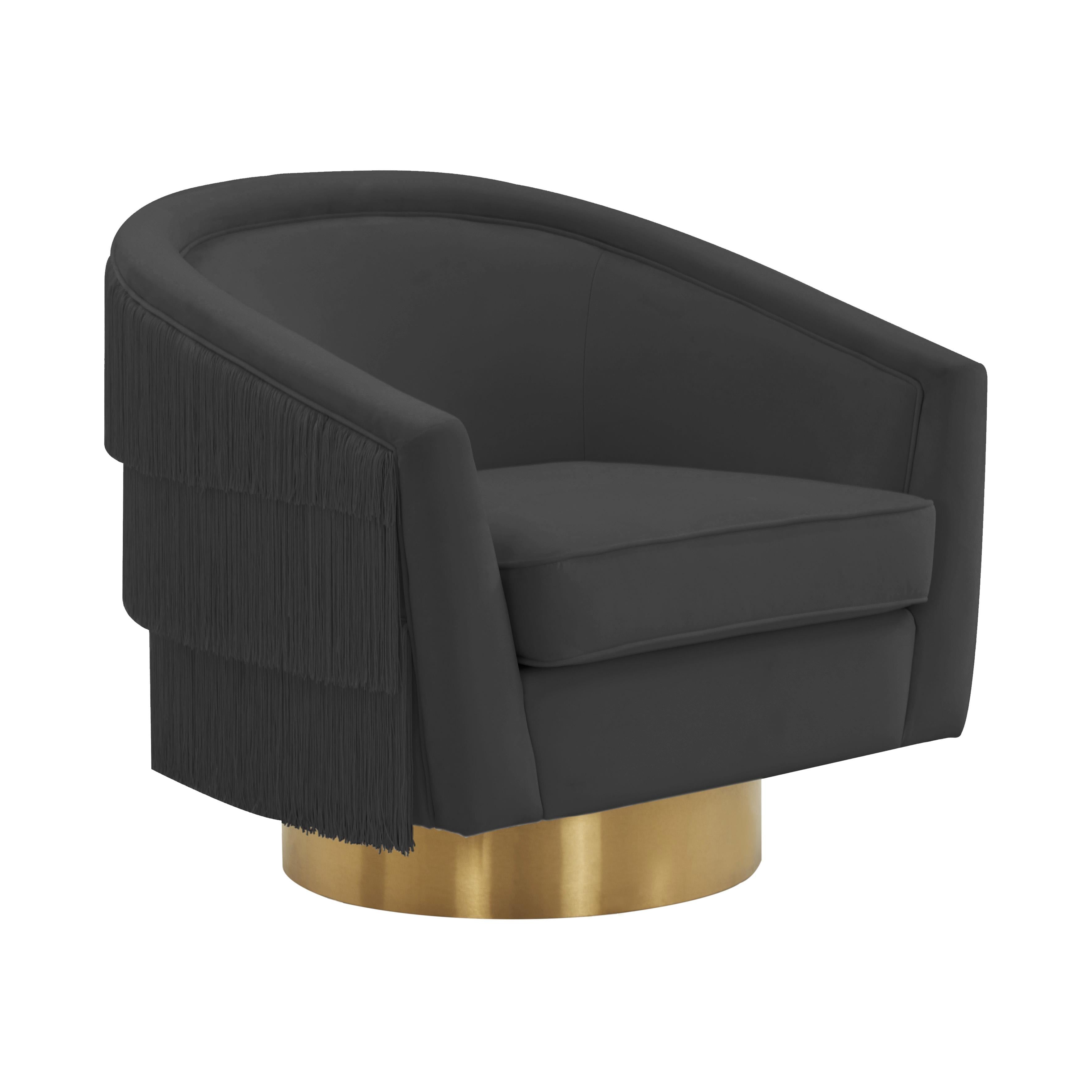 Flapper Velvet Swivel Chair in Black