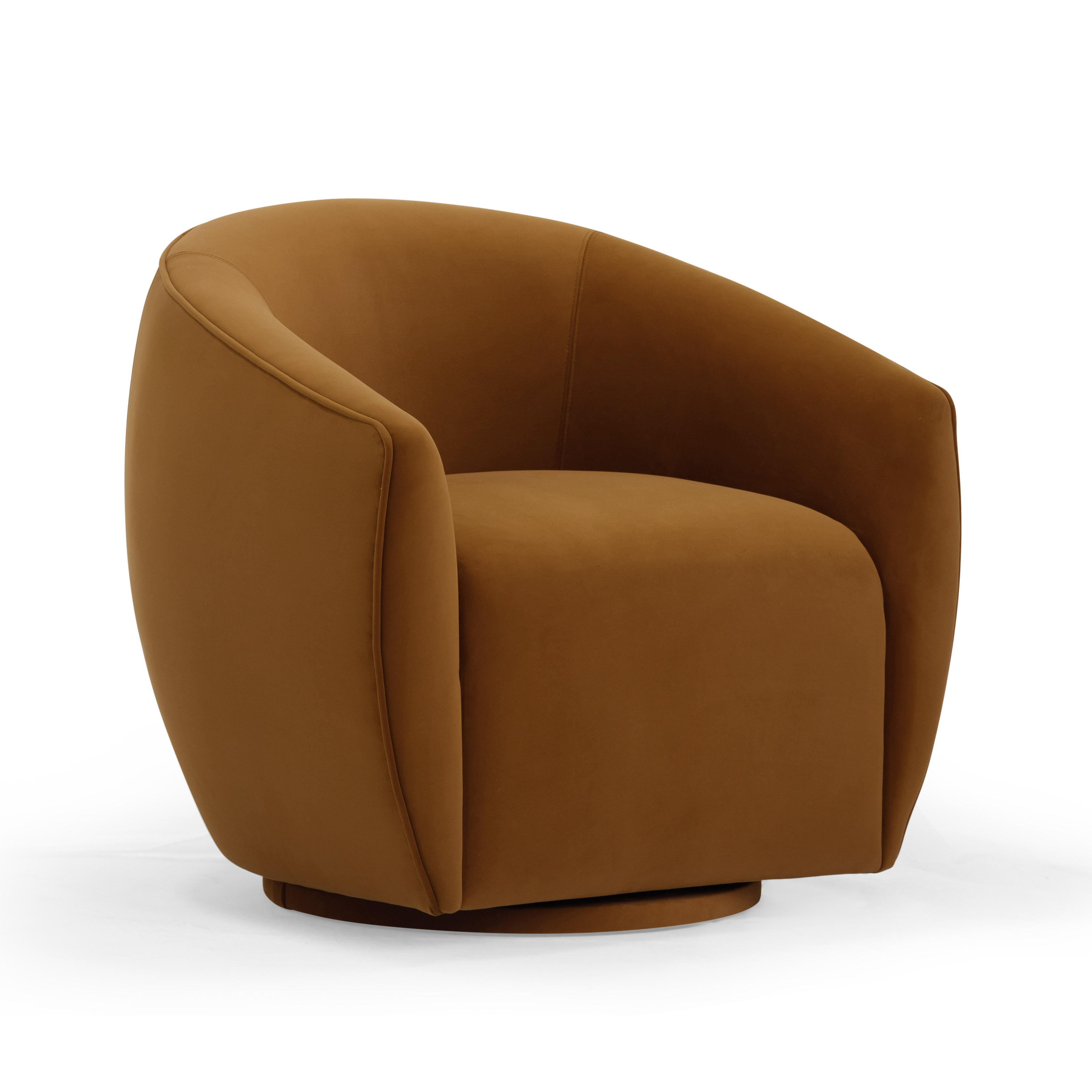 Jordan Performance Velvet Swivel Accent Chair in Cognac