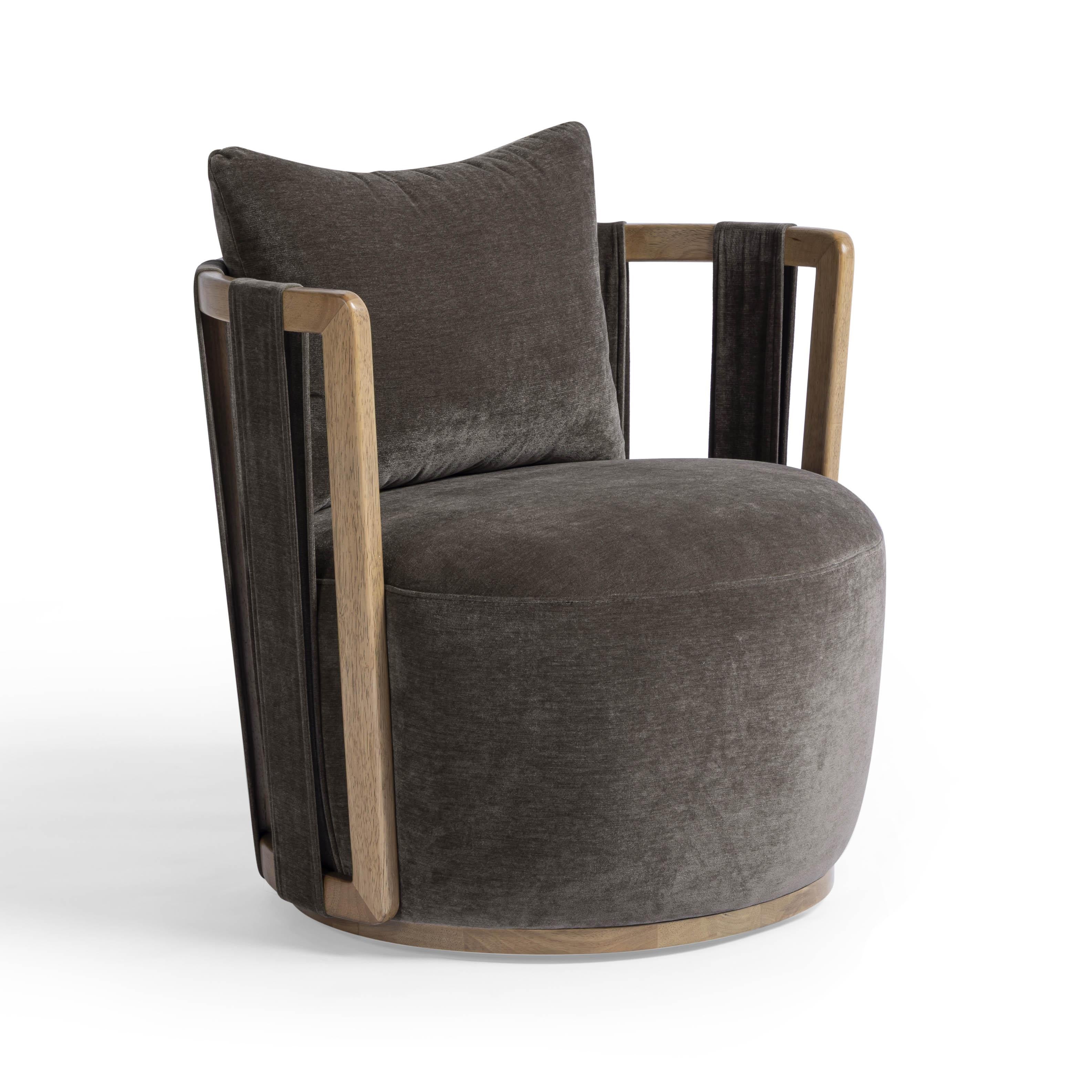 Paolo Upcycled Contract-Grade Fabric Swivel Accent Chair in Chocolate Brown