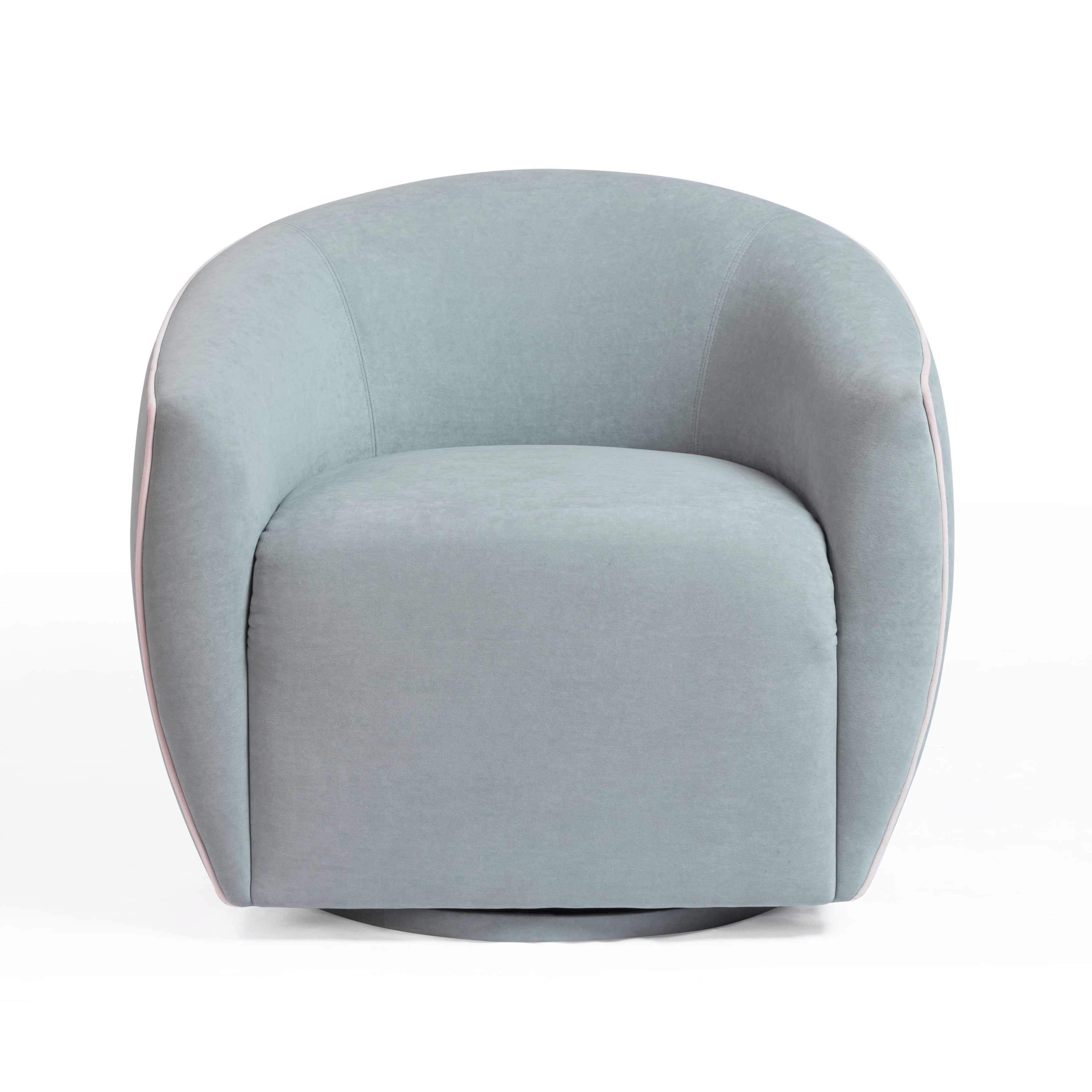 Jordan Contrast Piping Performance Velvet Swivel Accent Chair in Baby Blue/Cream