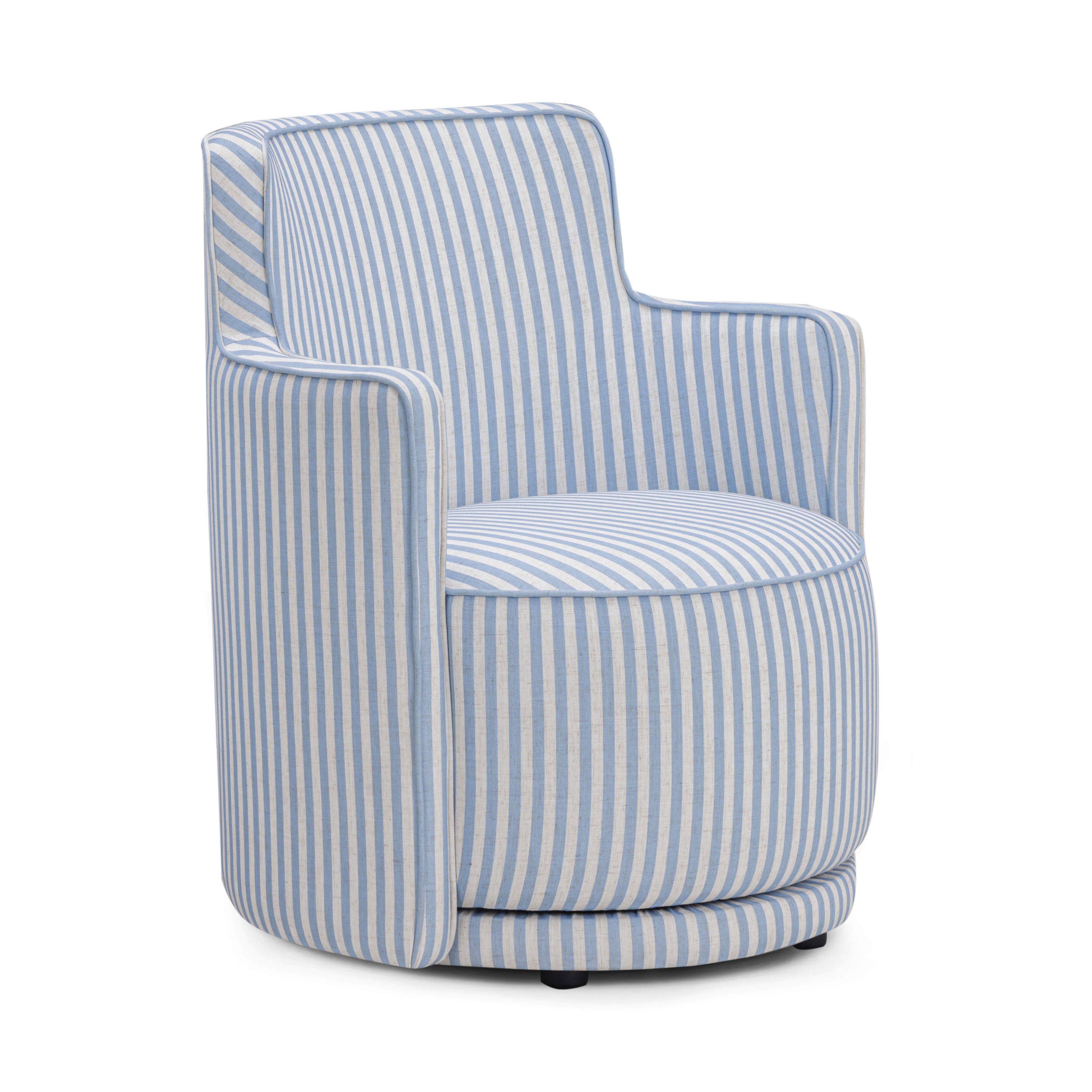 Passe Striped Linen Swivel Chair in Blue Stripes