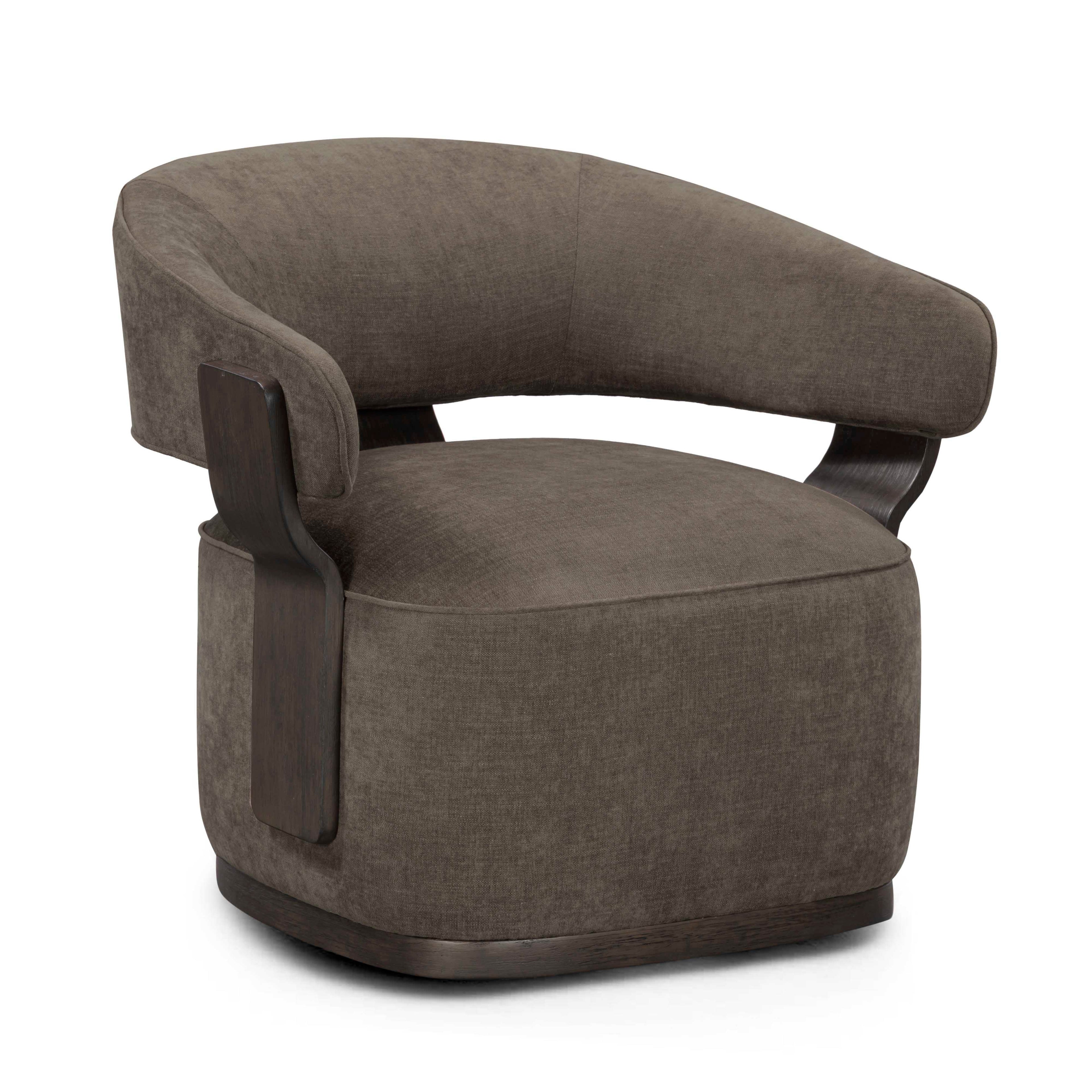 Madison Linen Performance Chenille Swivel Accent Chair in Mink