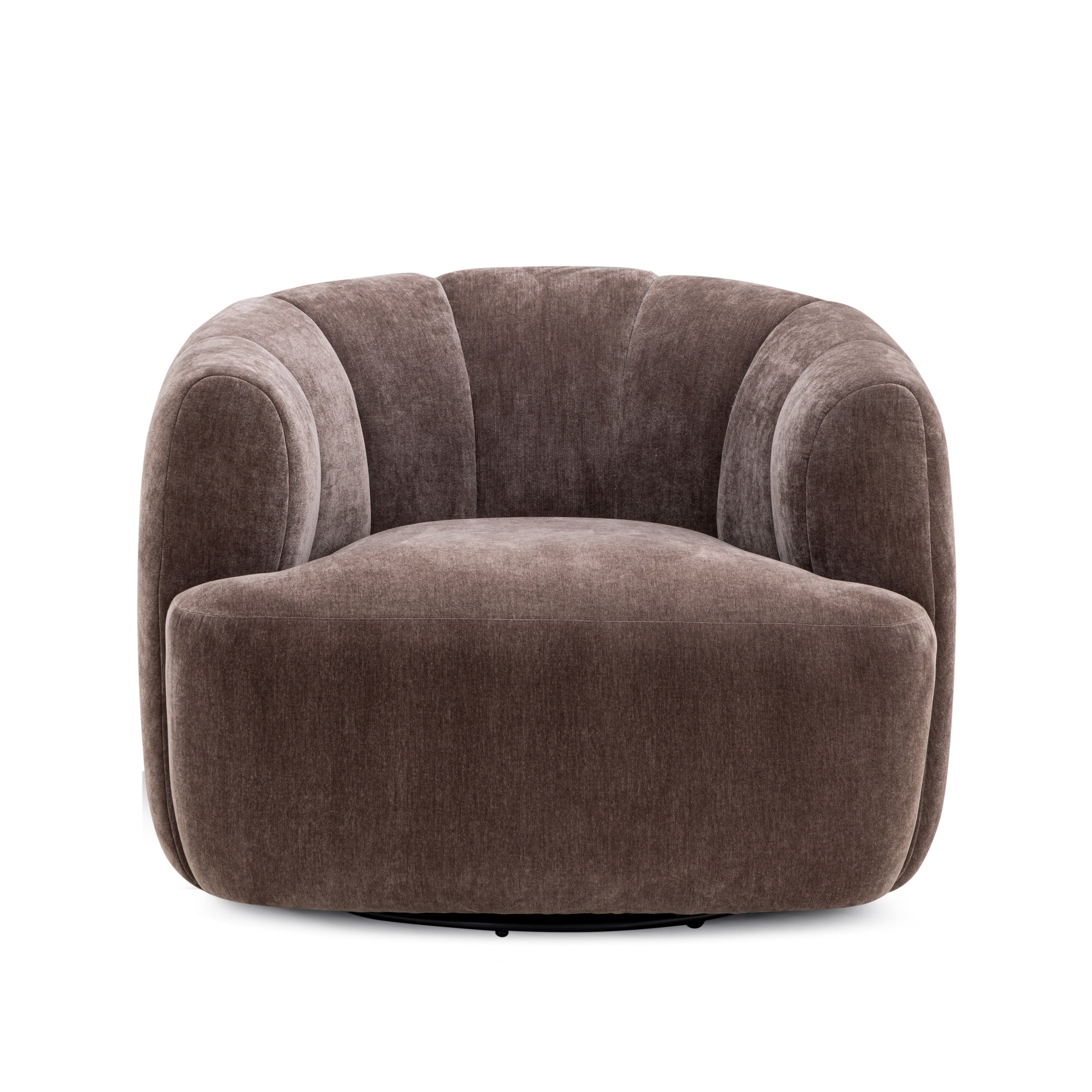 Jasmine Upcycled Contract-Grade Basketweave Fabric Swivel Accent Chair in Chocolate