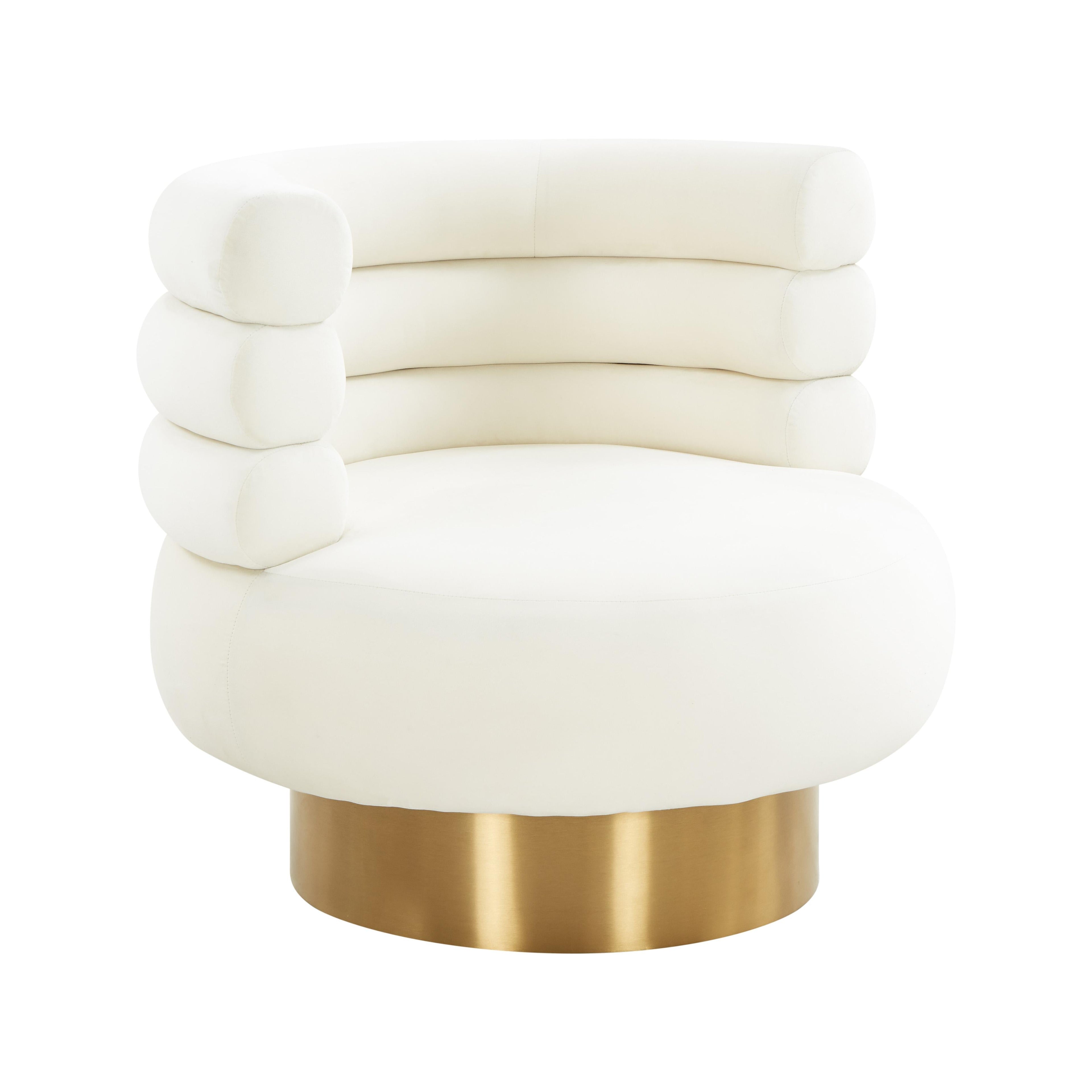 Naomi Velvet Performance Swivel Accent Chair in Cream