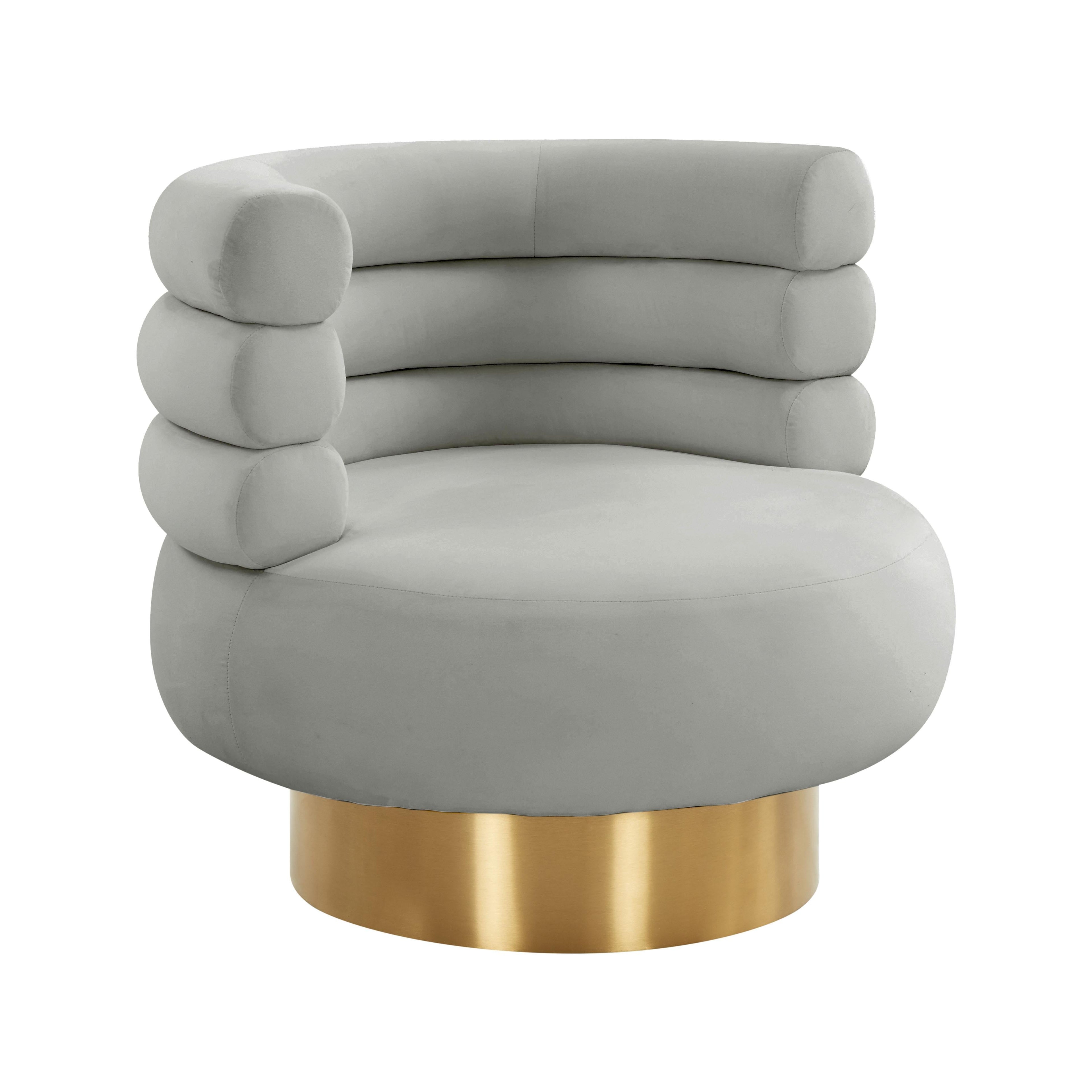 Naomi Velvet Performance Swivel Accent Chair in Grey