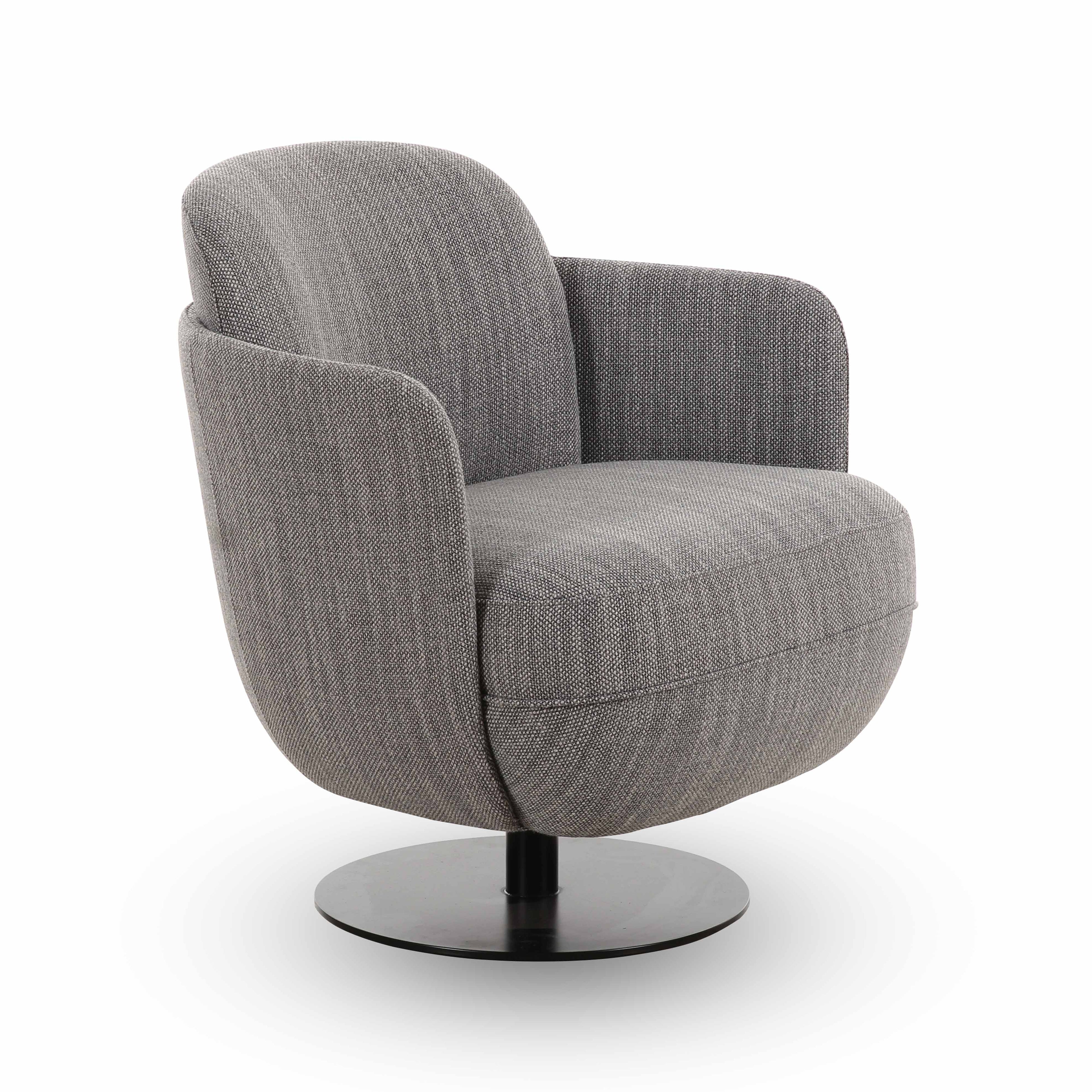 Solange Textured Contract-Grade Weave Fabric Swivel Accent Chair in Grey