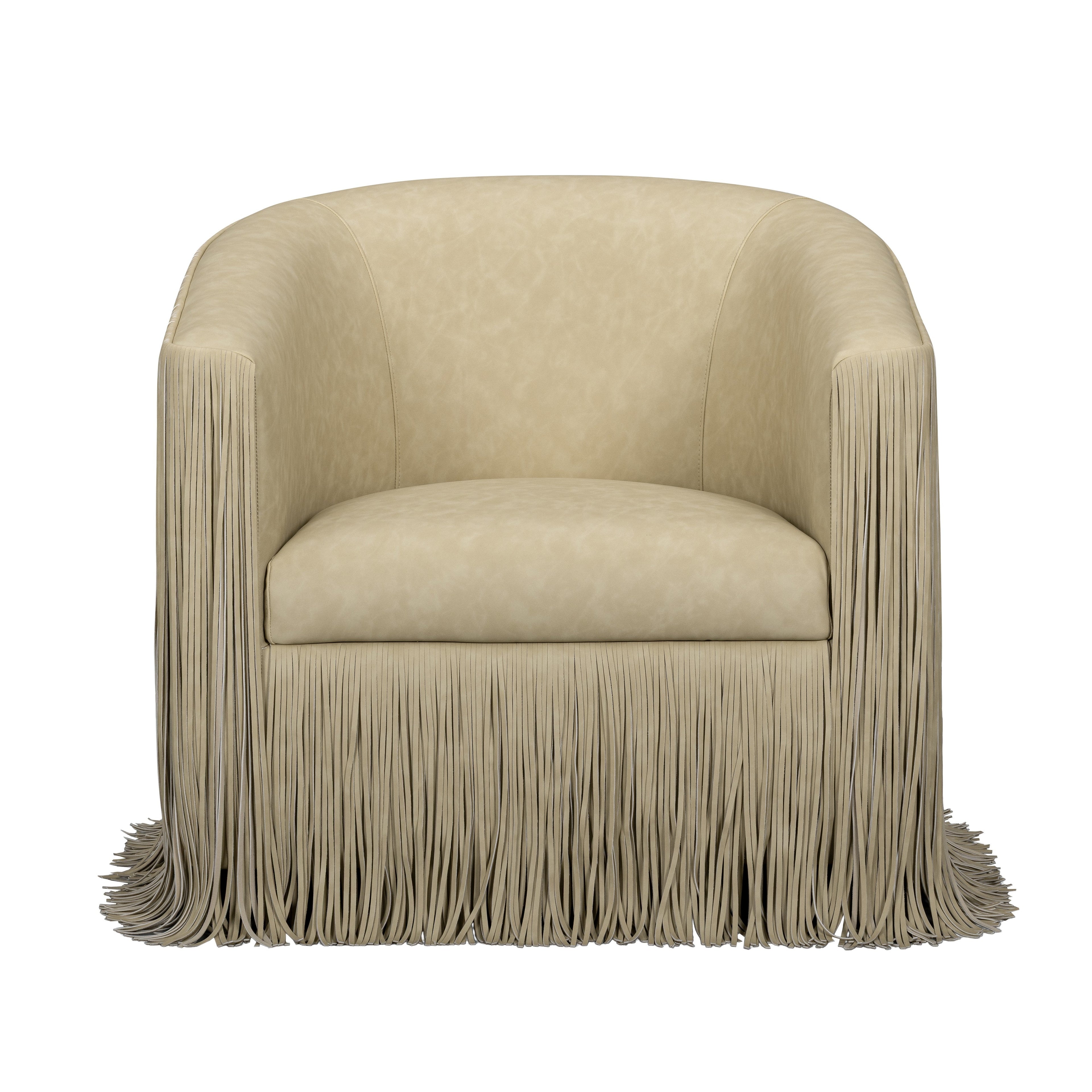 Shag Me Performance Vegan Leather Swivel Accent Chair in Tan